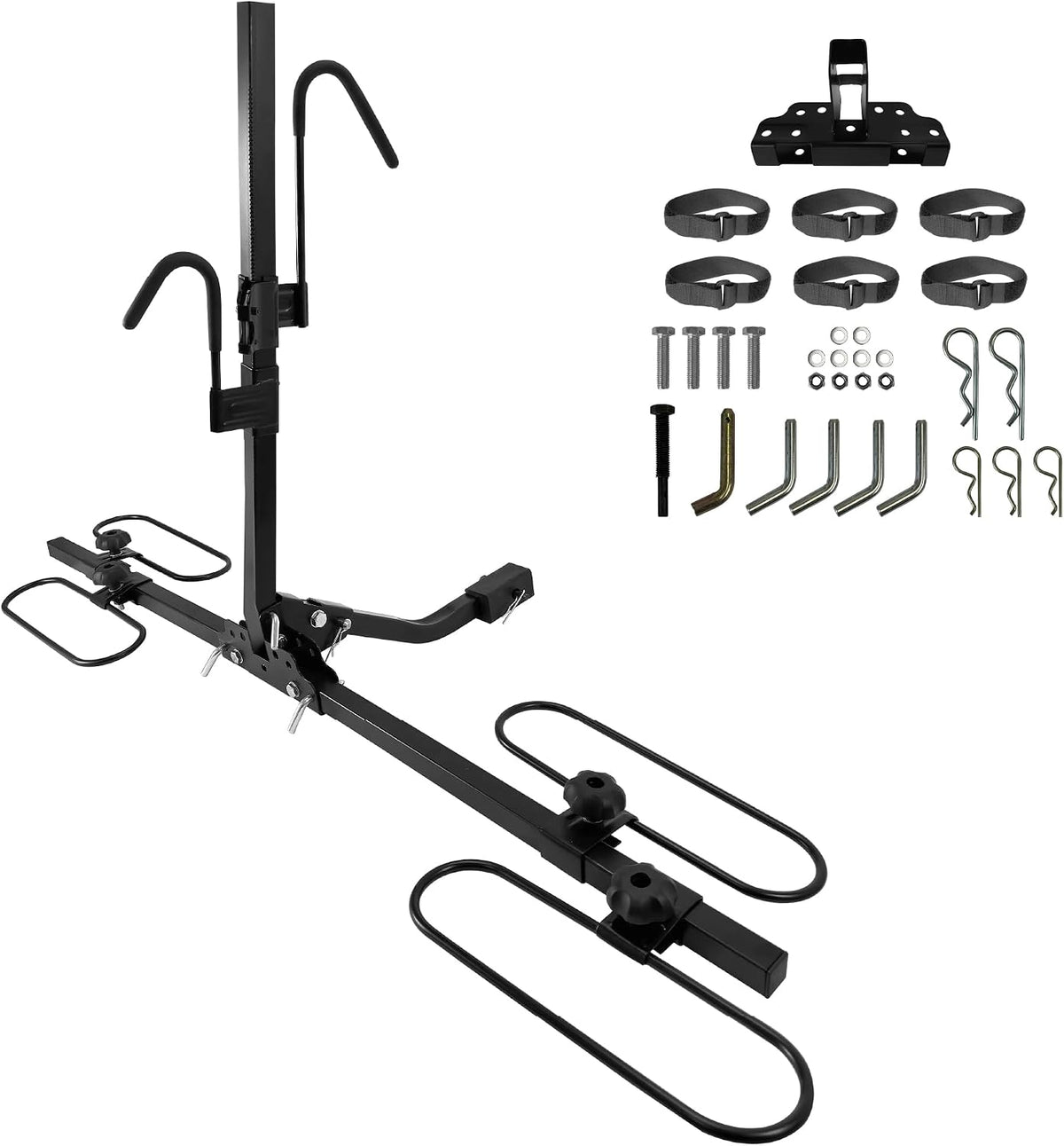 Biltek Hitch Bike Rack, 90 lbs (40 kg) Capacity, Car Bike Rack for 2 Bikes, Tiltable & Foldable, Fits 1.25" & 2" Hitch, Includes 6 Extra Straps, 2 Bike Rack for SUV, Cars, Truck, Minivan & Sedan