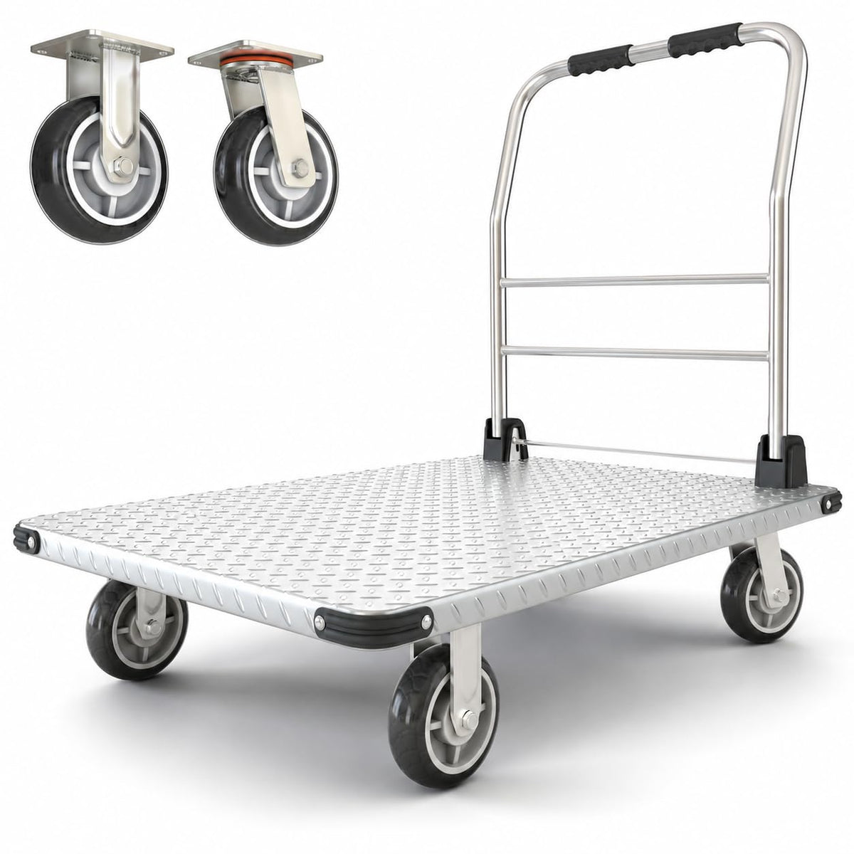 2200 lbs. Capacity Foldable Push Cart Dolly | Moving Platform Hand Truck | Heavy Duty Space Saving Collapsible | Swivel Flat Bed Wagon - Furniture Luggage Lifting