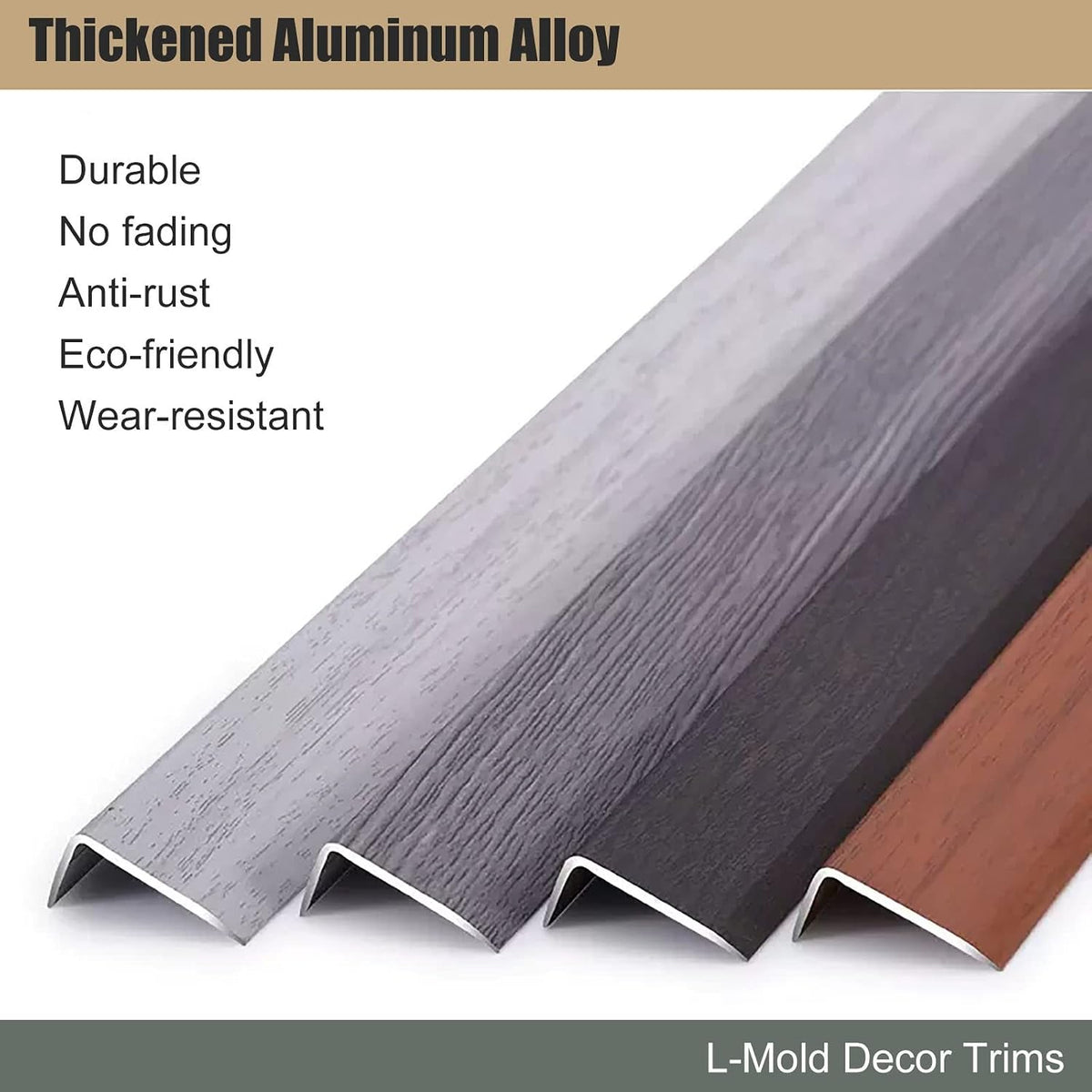 L Molding Metal Stair Steps Corner Trim Window Sill Edge Protectors, Wood Grain Finish Floor Transition Strip for Wooden Flooring/Laminate Floor (#7 50in/127cm)
