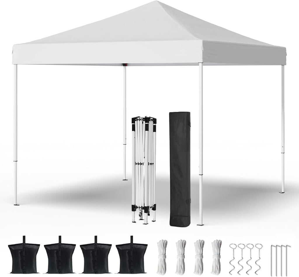Shades 10x10 Pop Up Canopy, Heavy Duty Beach Tent with Carrying Bag for Easy Moving, Sun Shelter for Parties, Events, Camping, Outdoor Gazebo with 420D PU Coated Waterproof White Fabric