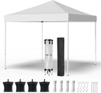 Shades 10x10 Pop Up Canopy, Heavy Duty Beach Tent with Carrying Bag for Easy Moving, Sun Shelter for Parties, Events, Camping, Outdoor Gazebo with 420D PU Coated Waterproof White Fabric
