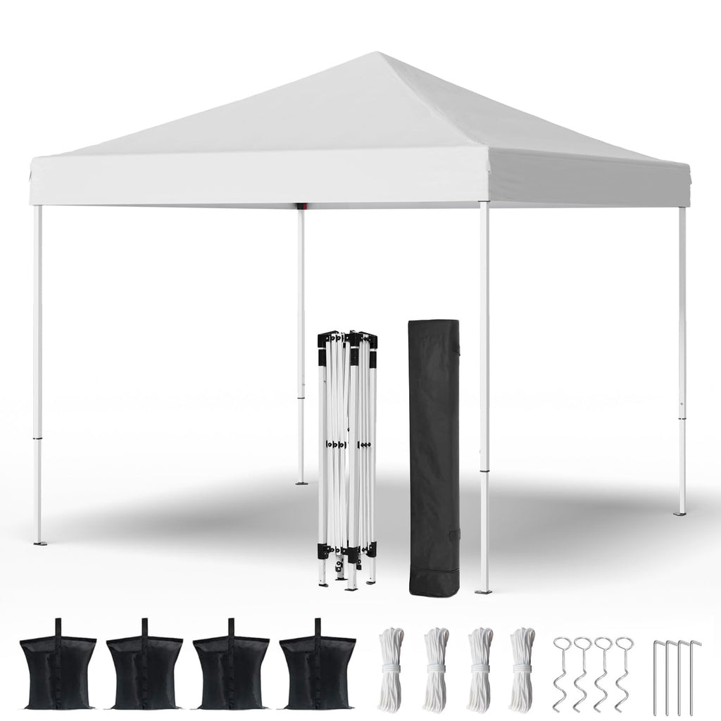 Shades 10x10 Pop Up Canopy, Heavy Duty Beach Tent with Carrying Bag for Easy Moving, Sun Shelter for Parties, Events, Camping, Outdoor Gazebo with 420D PU Coated Waterproof White Fabric