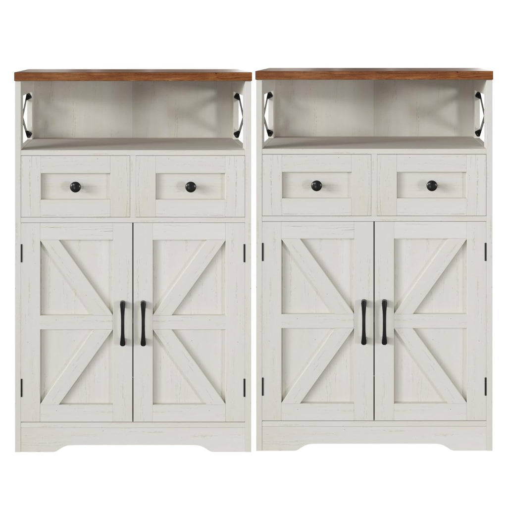 Farmhouse Storage Cabinet with Drawers, Small Kitchen Pantry Cabinet, White