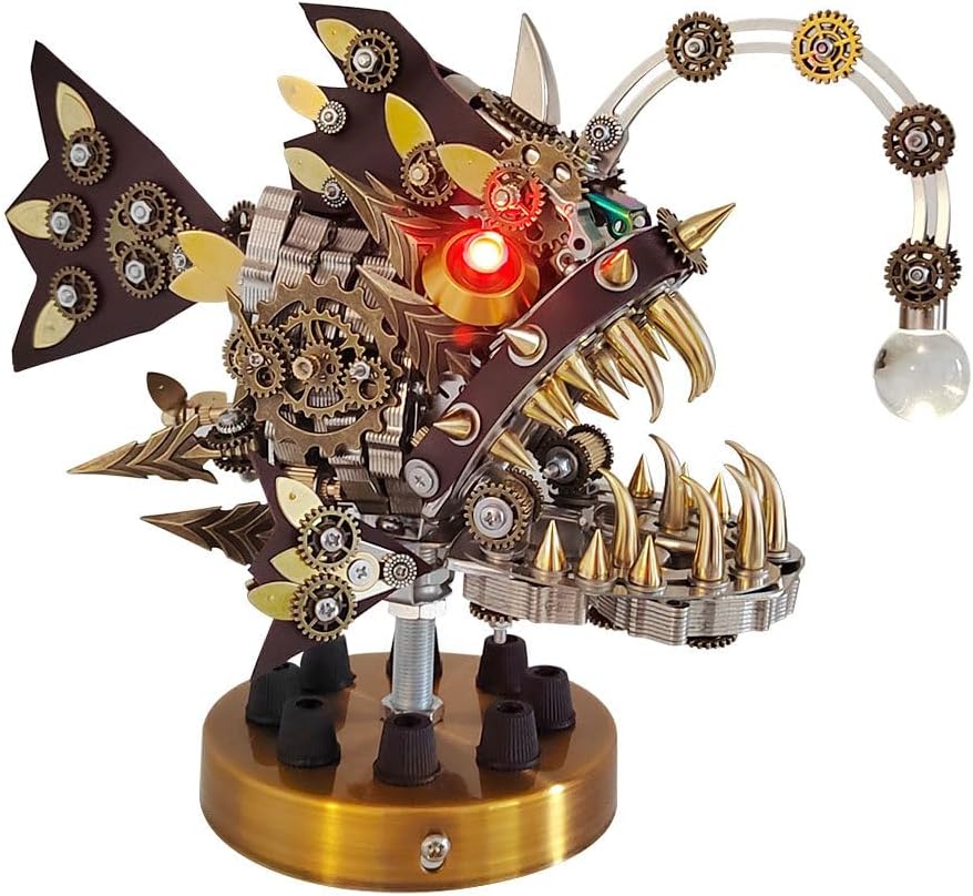 3D Metal Puzzle Mechanical Lantern Fish Model Kit with Color Changing Lamp