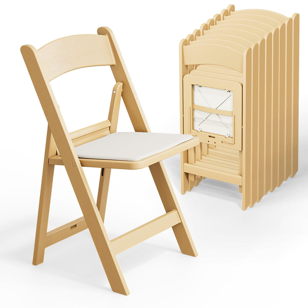 VINGLI Resin Folding Chairs with Cushion, Foldable Plastic Chair with Comfortable Padded Seats, Perfect for Event Party Indoor Outdoor, White, 8 PC