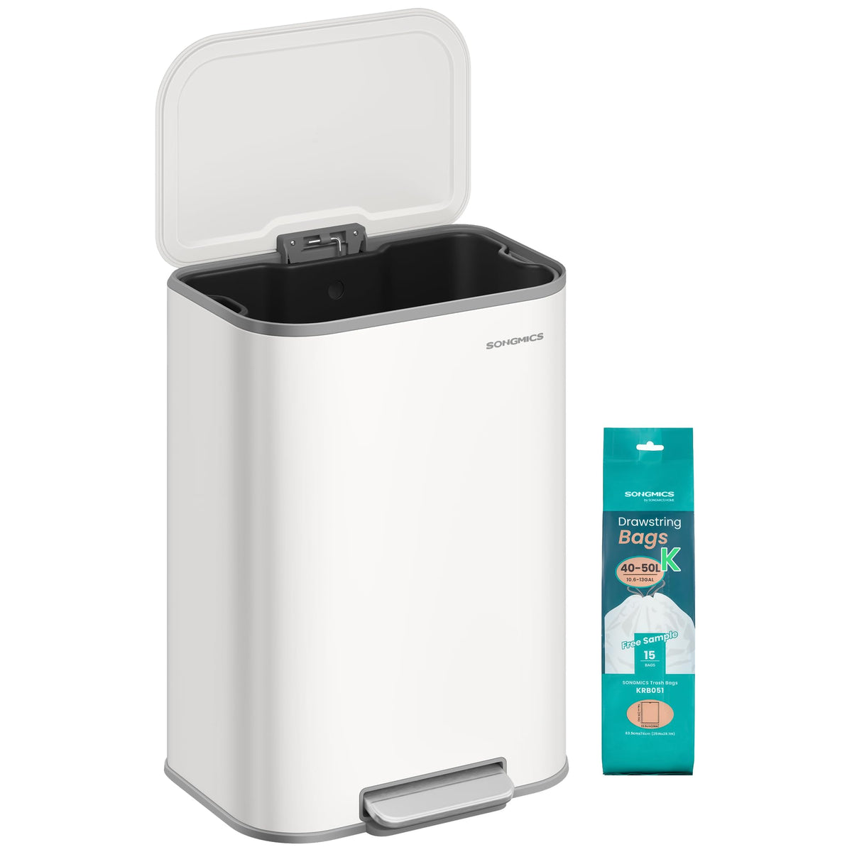 SONGMICS Kitchen Trash Can, 13-Gallon (50 L), Stainless Steel, Soft Close