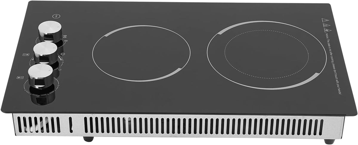 2 Burners Electric Cooktop, 20 Inch 110V 1700W Electric Ceramic Cooktop Built-in Electric Stove Top with 5 Power Levels and Kid Safety Lock and Timer (No Plug)