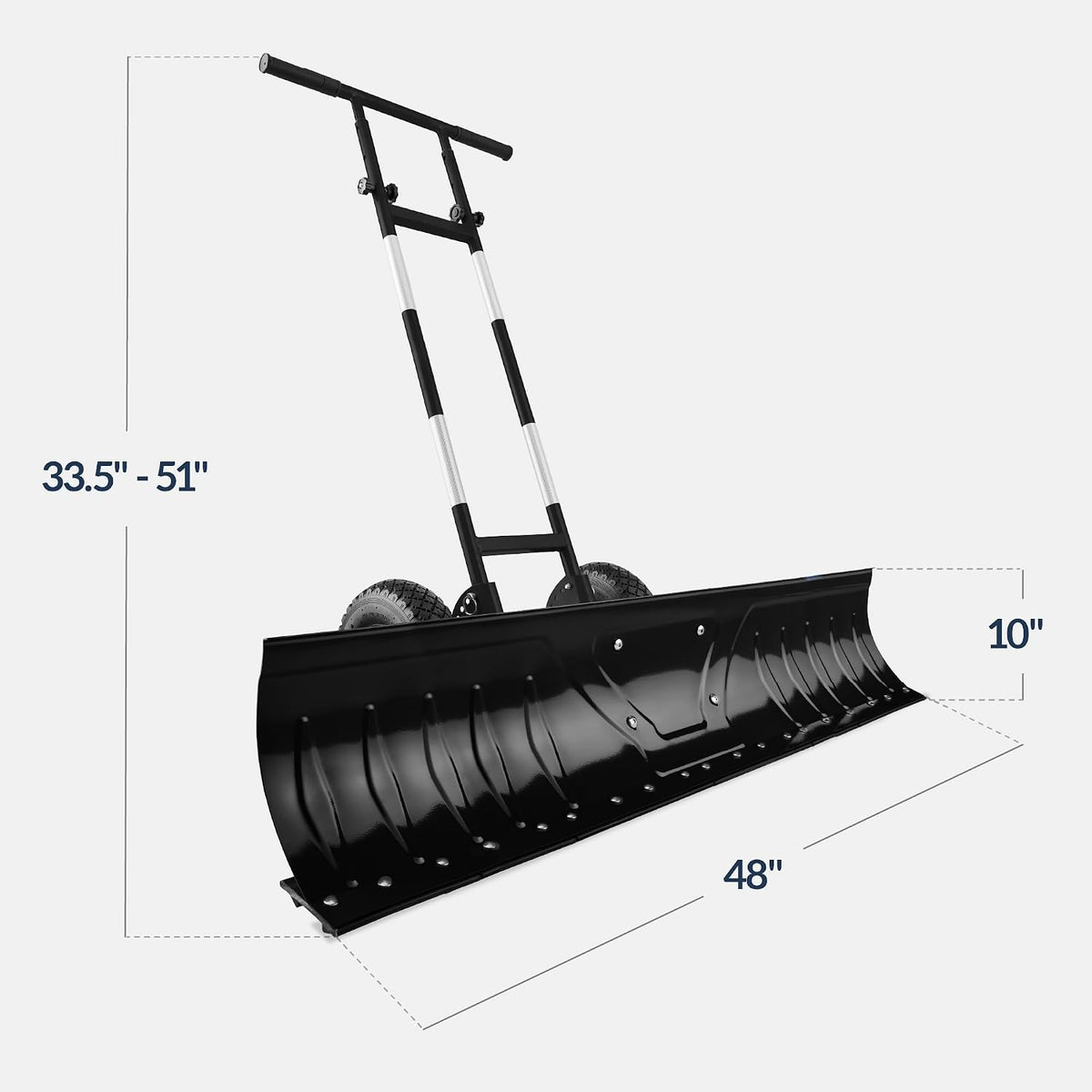 Best Choice Products 48in Heavy-Duty 2-Wheel Snow Pusher Hand Plow for Snow Removal w/Wheels, Adjustable Handle, Blade Angle - Black