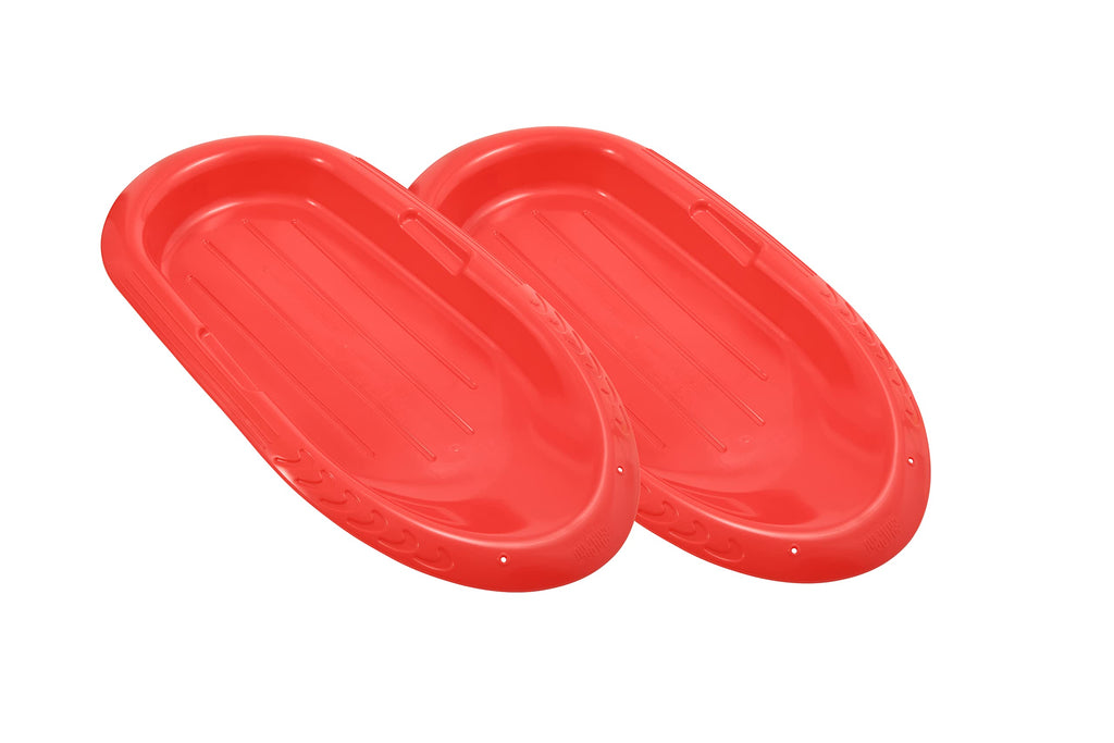 Superio Toboggan Snow Sleds for Kids and Adults, 2 Pack Heavy Duty Plastic Sliders with Handles and Hole for Pull Ropes- Kid and Adult Winter Fun