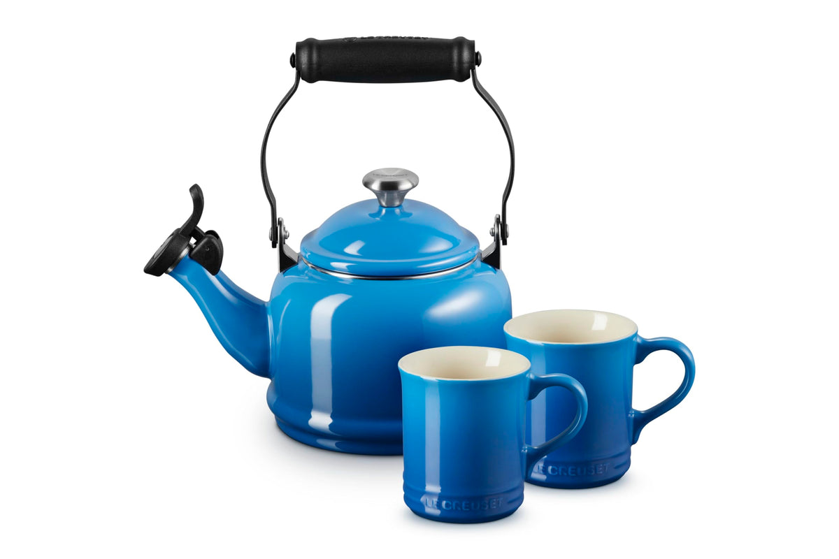 Le Creuset Demi Kettle (1.25 qt.) and 2 Mugs (14 oz. each), Oyster