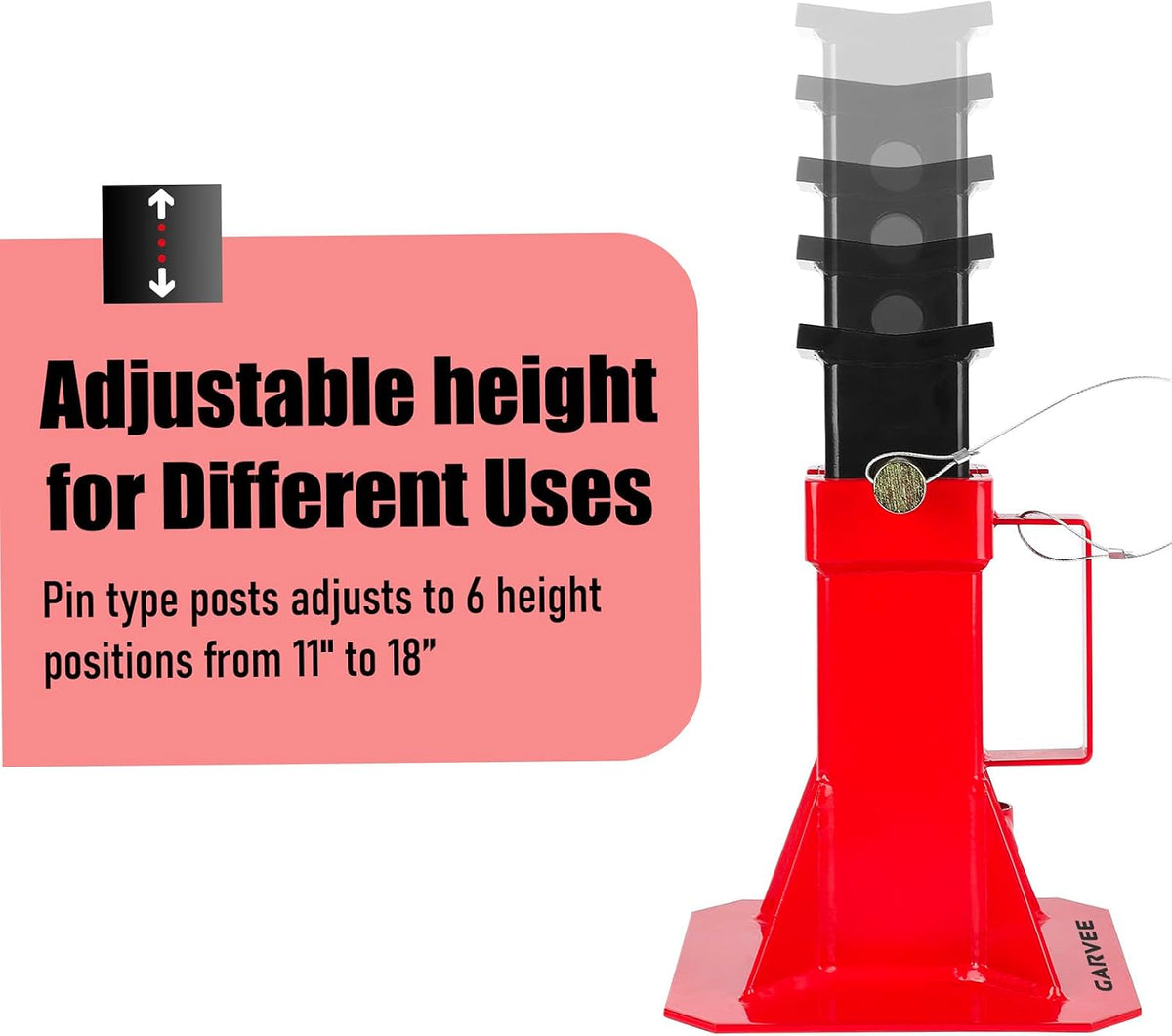 12 Ton Heavy Duty Pin Type Jack Stands with Lock Adjustable 11-18 Inch Automotive Support for Trucks Trailers Cars SUVs Professional Garage Home Use Red 1 Pair
