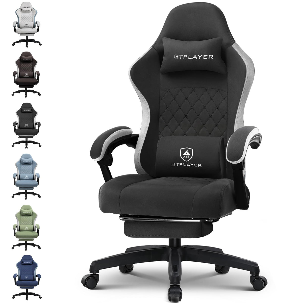 GTPLAYER Gaming Chair, Computer Office Chair with Pocket Spring Cushion, Linkage Armrests and Footrest, High Back Ergonomic Computer Chair with Lumbar Support Task Chair with Footrest(Black)