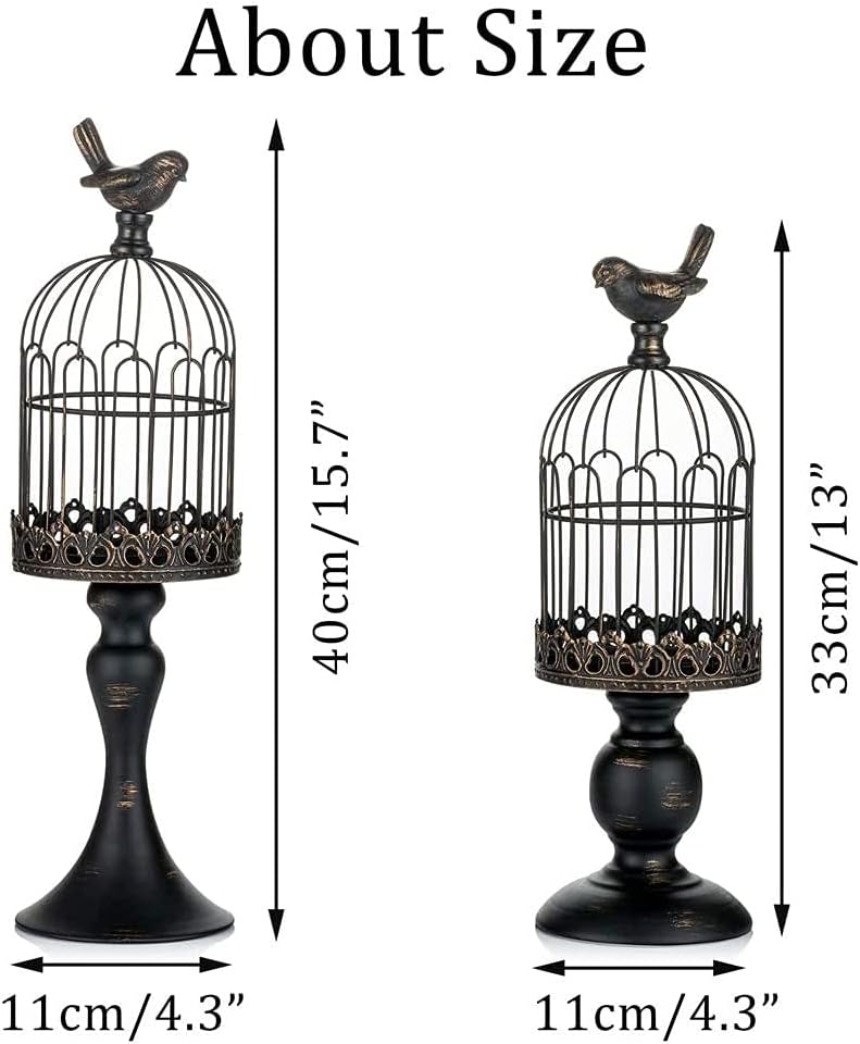 Decorative Candle Holder Bird Cage - Set of 2 Cage Lanterns for Candleholder Shabby Chic Country Home Decoration Table Centerpiece Mantel Decor-Black||style1