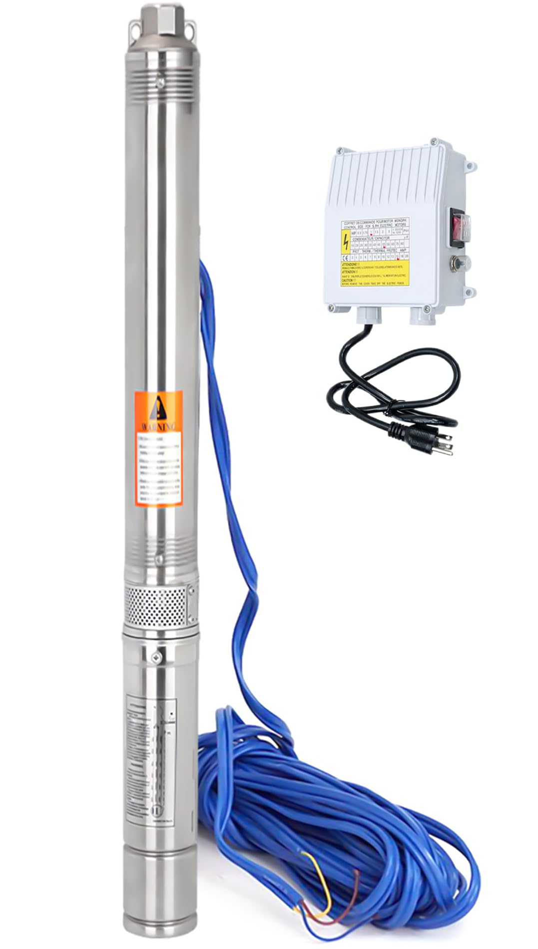 4" Deep Well Pump 110v Submersible Well Pump with Control Box with 50ft Power Cord Stainless Steel
