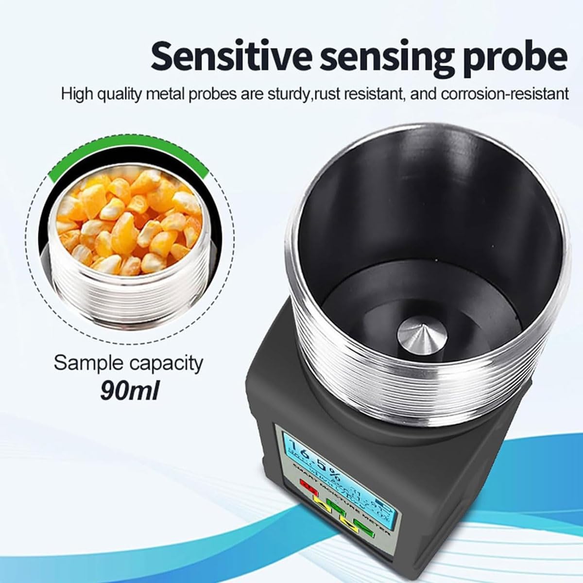 Digital Grain & Coffee PRO Moisture Meter, 90ml Portable Corn Rice Grain Humidity Meter with LCD Backlight Display, Measure 25 Different Types of Grains, for Coffee Cocoa Rice Wheat