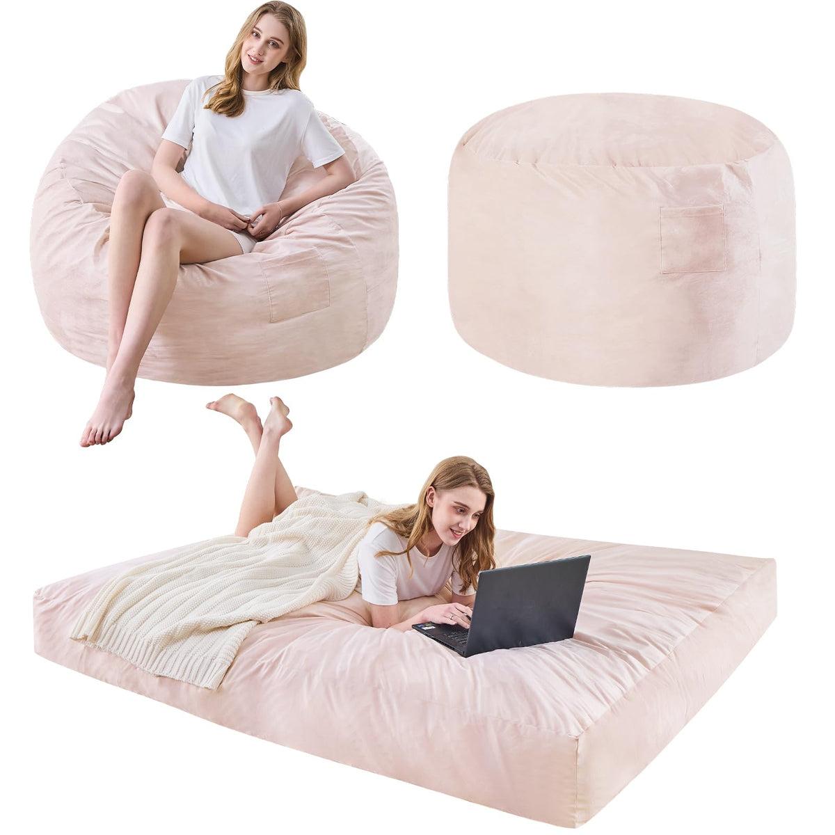 Bean Bag Chairs for Adults - Giant Bean Bag Convertible Floor Sofa