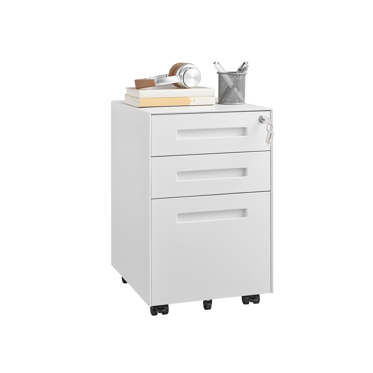 Guizeeopo 3 Drawer File Cabinet with Lock, File Cabinets for Home Office,Under Desk Cabinet, Locking File Cabinet for A4/Letter/Legal, Fully Assembled Expect Casters, Matte White