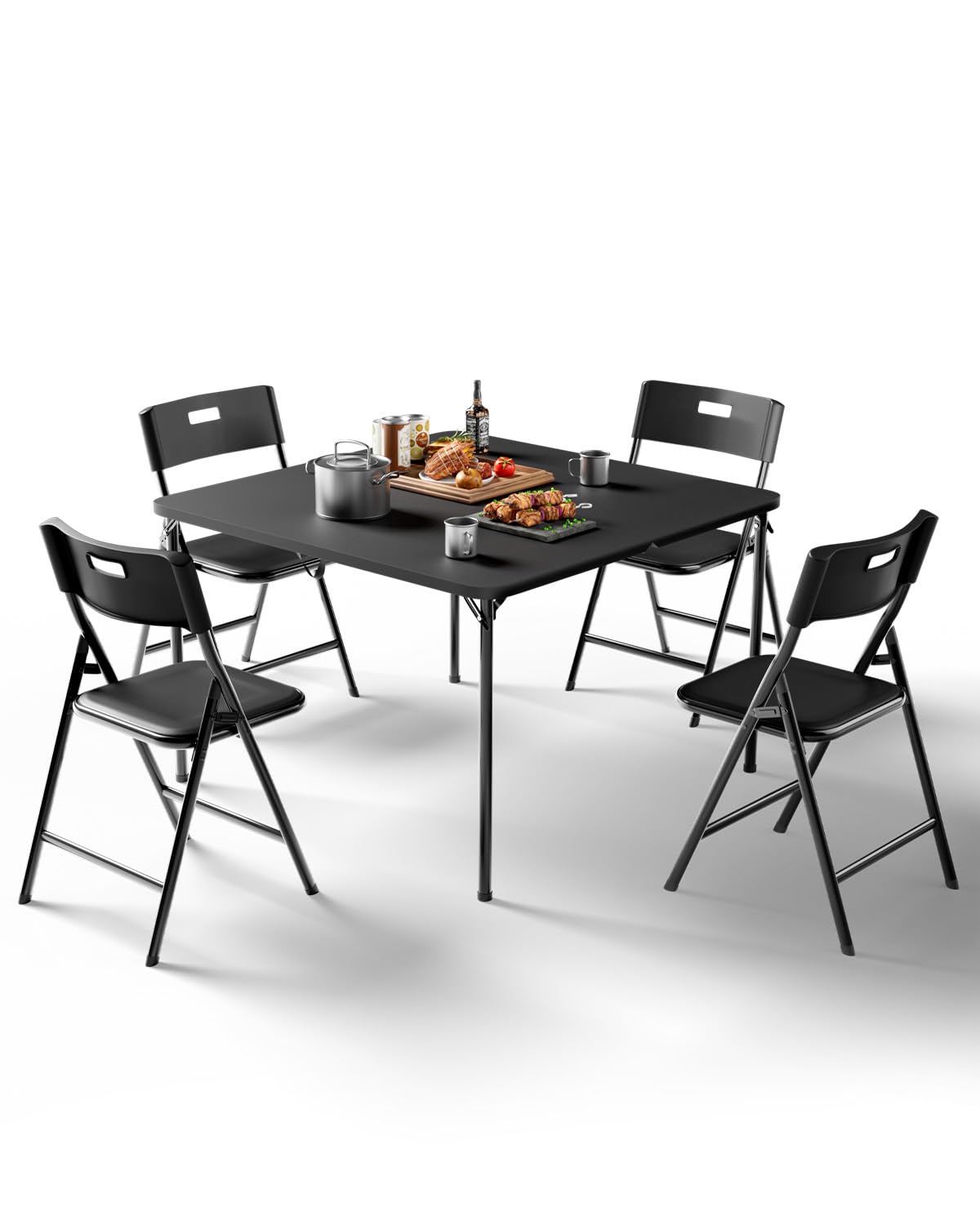 Folding Card Table and Chairs Set, 5-Piece, 34" Card Table with 4 Durable 330lbs Chairs for Card Games, Dining, Indoor & Outdoor Use, Black