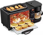 3 in 1 Breakfast Station with Coffee Maker, 1250W Electric Breakfast Maker 9L Non Stick Bread Toaster Oven with Frying Pan, Multi-Function Sandwich Maker Griddle Machine for Egg Bacon Sausages