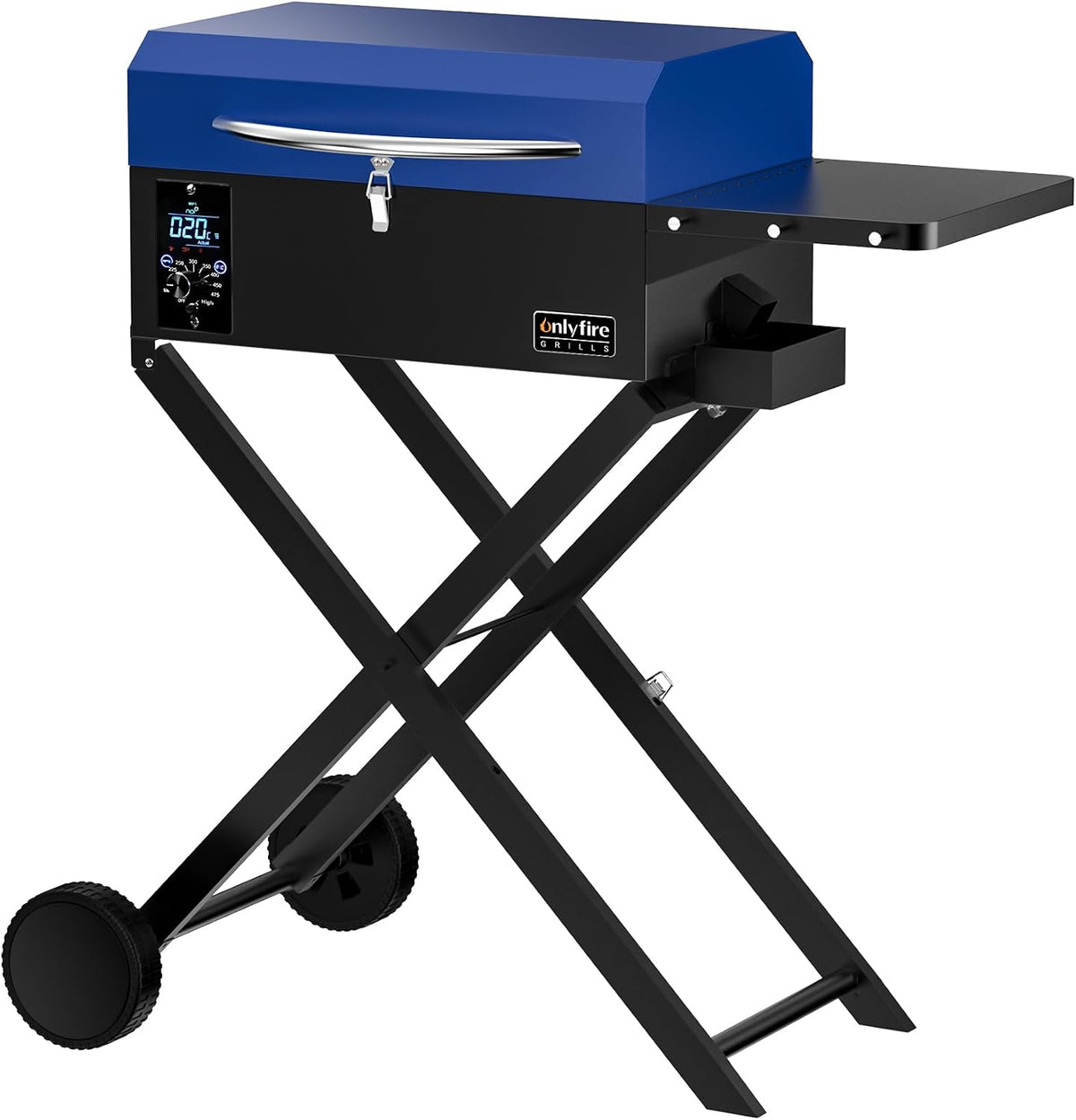 ONLYFIRE GRILLS BBQ Wood Pellet Grill Smoker with Foldable Cart, Blue GS342