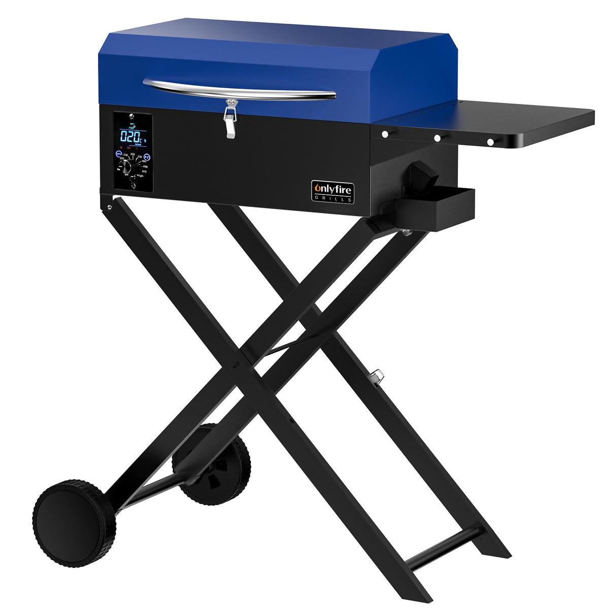 ONLYFIRE GRILLS BBQ Wood Pellet Grill Smoker with Foldable Cart, Blue GS342