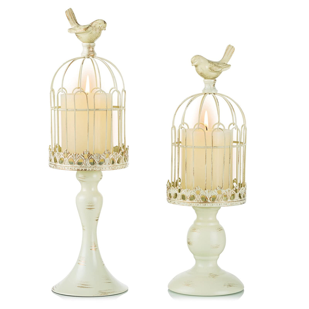 Decorative Candle Holder Bird Cage - Set of 2 Cage Lanterns for Candleholder Shabby Chic Country Home Decoration Table Centerpiece Mantel Decor-White||style1