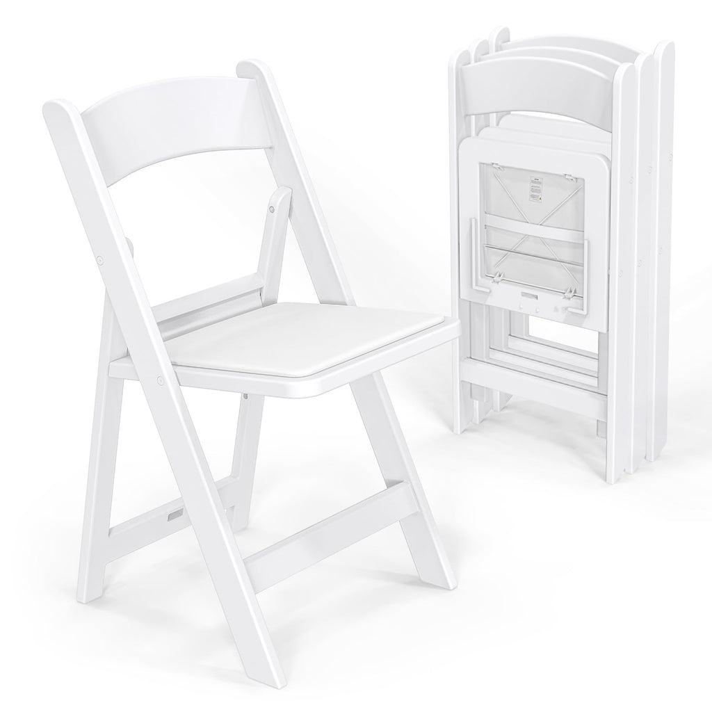 VINGLI Resin Folding Chairs with Cushion, Foldable Plastic Chair with Comfortable Padded Seats, Perfect for Event Party Indoor Outdoor, White, 8 PC