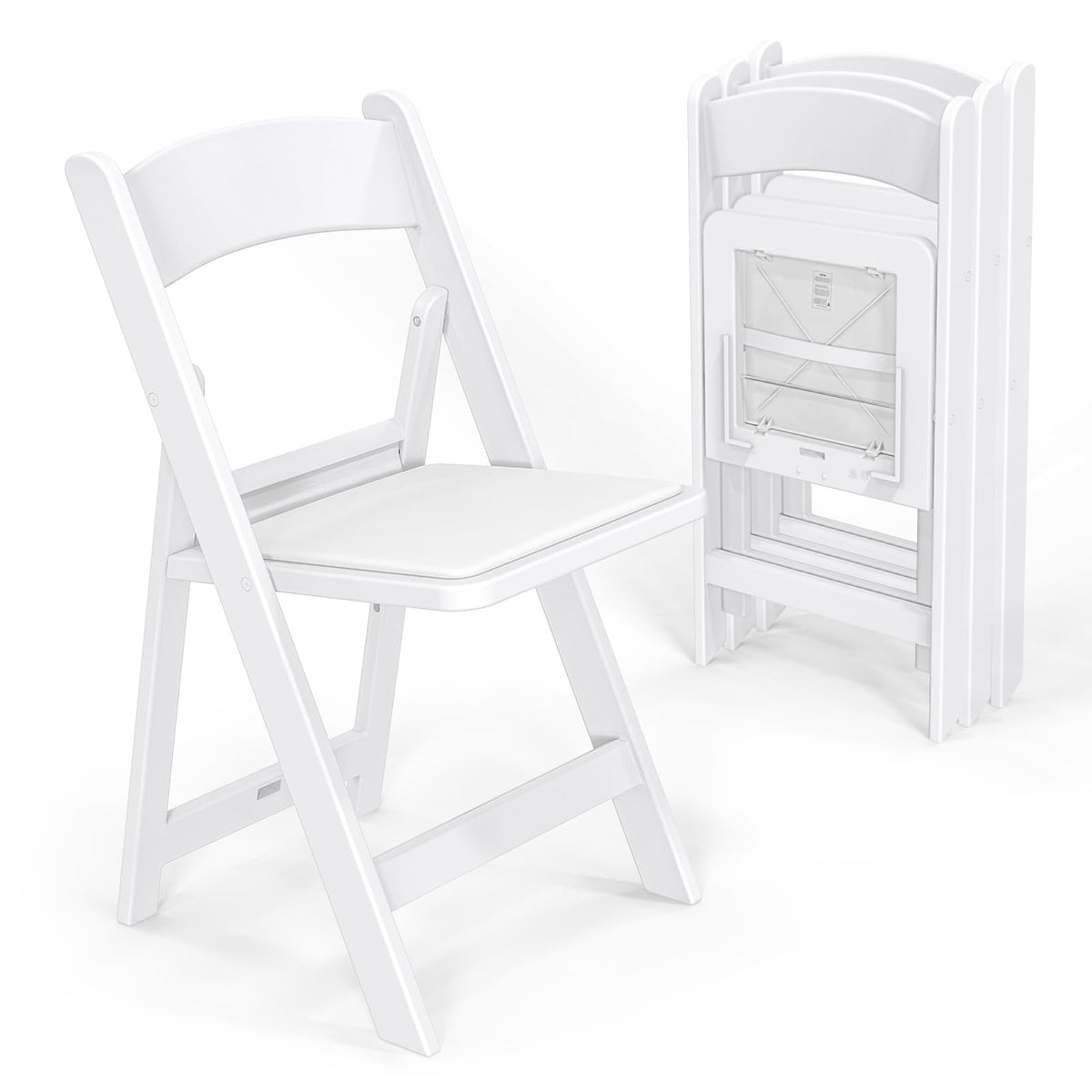 VINGLI Resin Folding Chairs with Cushion, Foldable Plastic Chair with Comfortable Padded Seats, Perfect for Event Party Indoor Outdoor, White, 8 PC