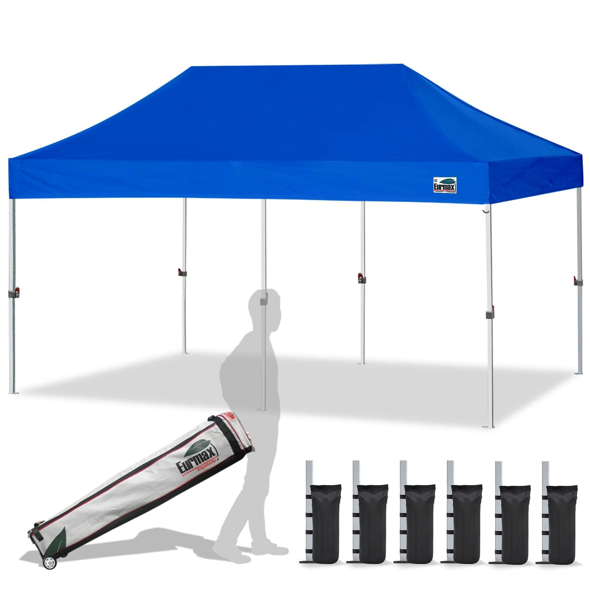 Eurmax USA 10x10ft Pop Up Canopy,Commercial Instant Tent for Outdoor Events,Patented No-Tip Rolling Storage Bag with 4 Sandbags,UV & Water Resistant,Heavy Duty Portable Shelter Gazebo,White