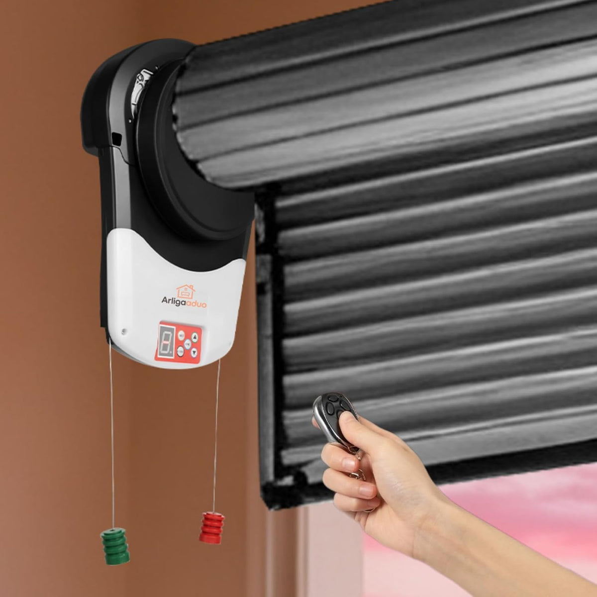 Automatic Roll Up Door Opener Kit, Wall Mount Commerial Garage Roller Door Opener with 2 Remote Control for Garage Warehouse Store & Barn Farm