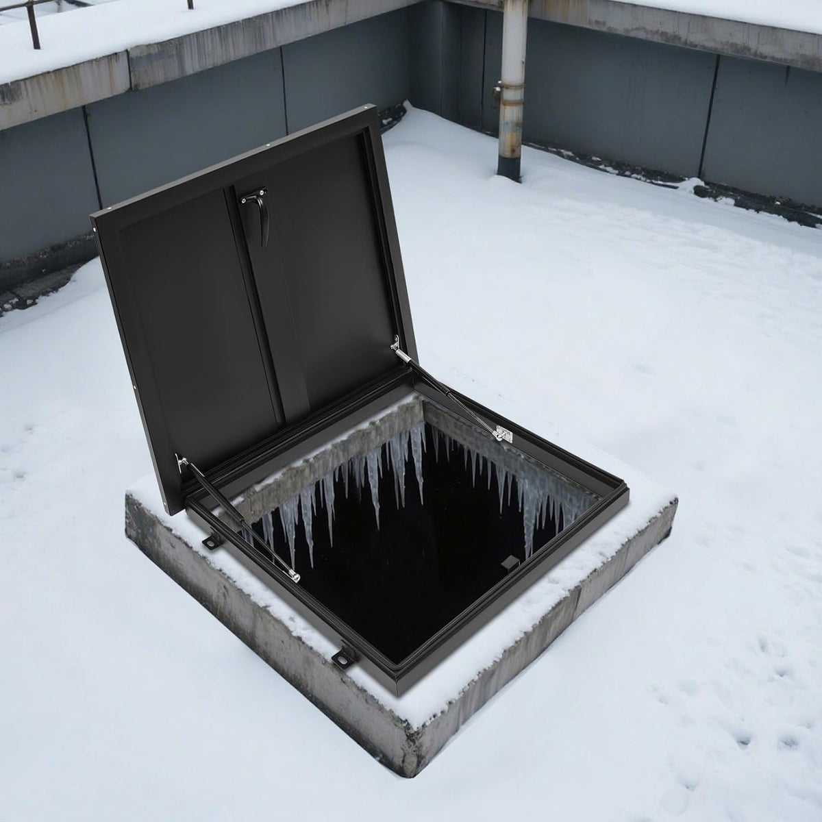 Roof Hatch, Roof Access Hatch,Roof Security Door with Hydraulic Support Rod and Switch Type Handle,Commercial Manhole Cellar Export Lid,Attic Skylights Roof Hatch Vent Access Door (Black-25.6x25.6)