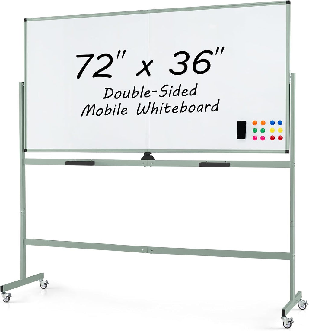 Goplus Rolling Whiteboard, 72" x 36" Large Double-Sided Dry Erase Board