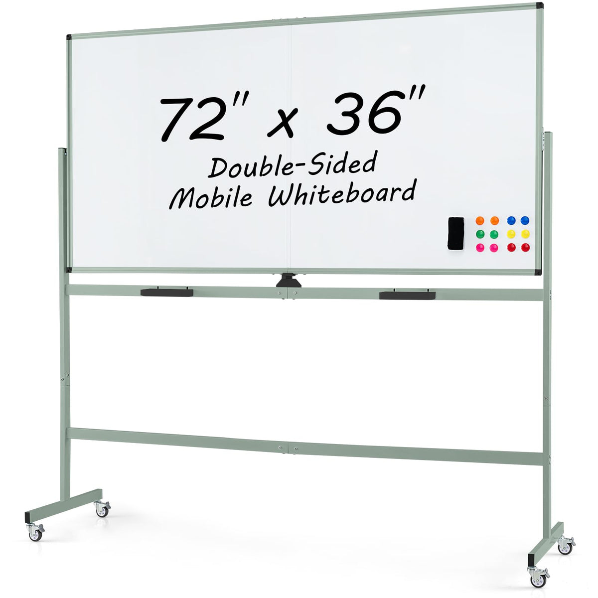 Goplus Rolling Whiteboard, 72" x 36" Large Double-Sided Dry Erase Board