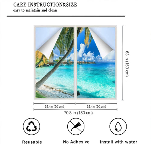 Beautiful Ocean Scenery Window Privacy Film 35.4Wx63L inch x 2pcs
