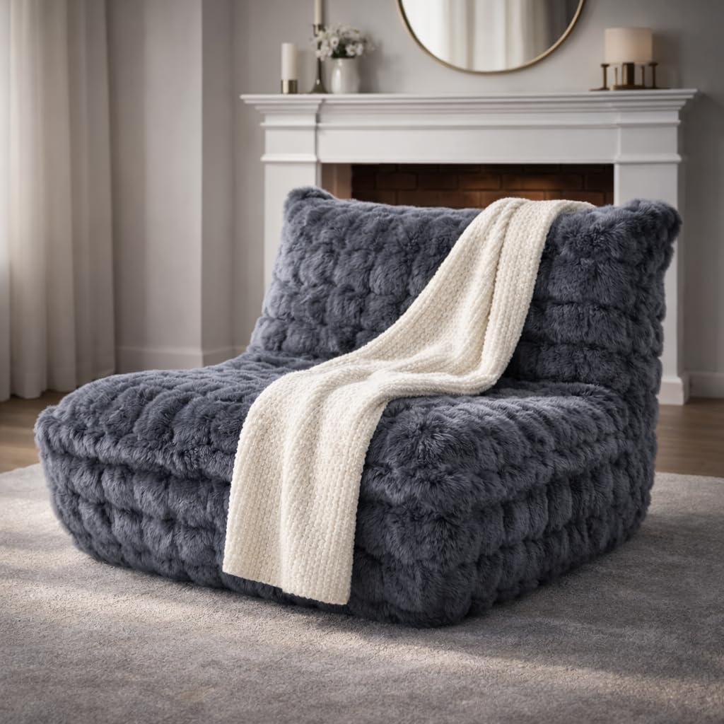 Memory Foam Bean Bag Chairs with Filler Faux (Dark Grey)