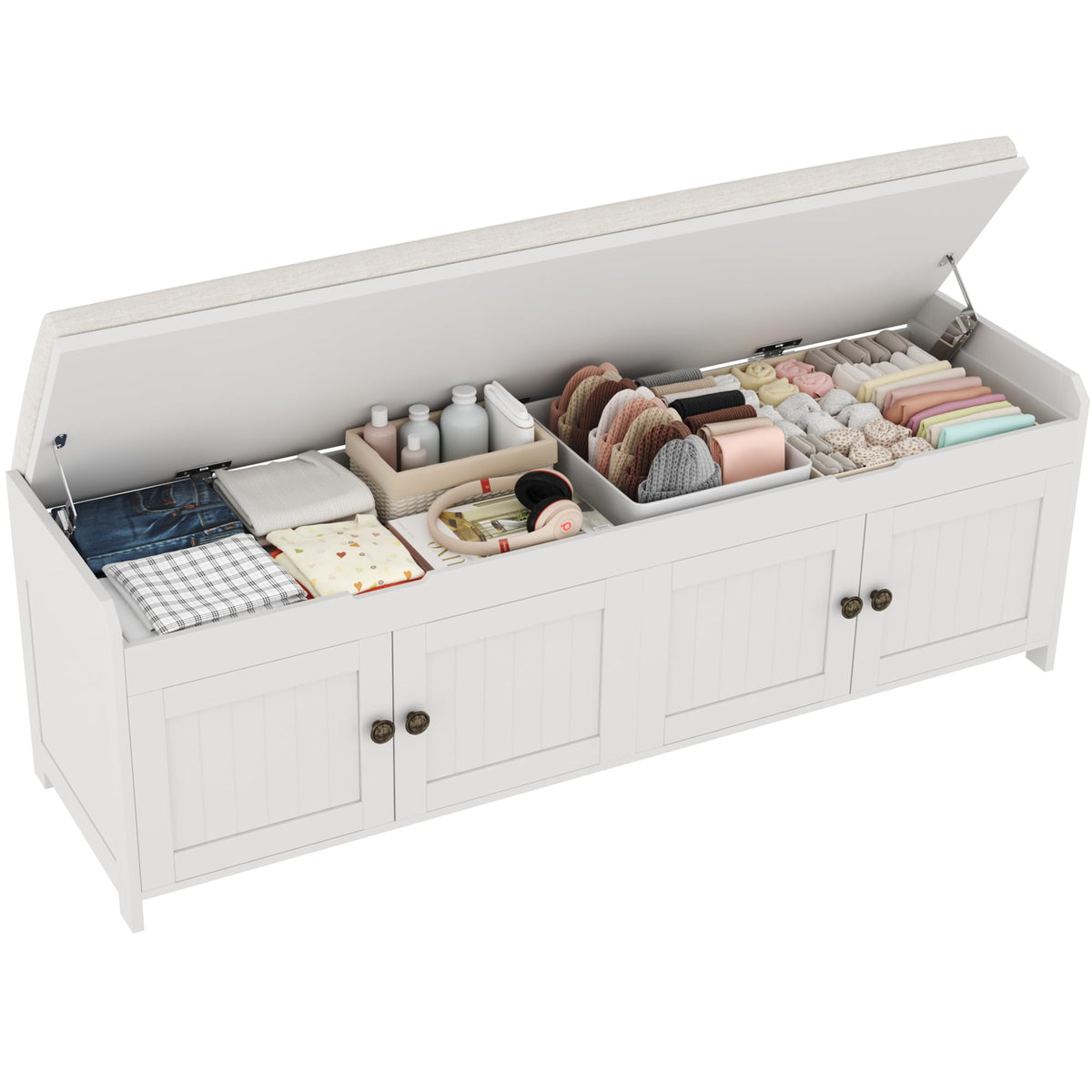 HOMEFORT 54.4" Shoe Bench with Lift Top Storage, Entryway Bench with Cushioned Seat, Wooden End of Bed Bench, Shoe Cabinet Bench with Hidden Storage Space, for Bedroom, Hallway,Blue