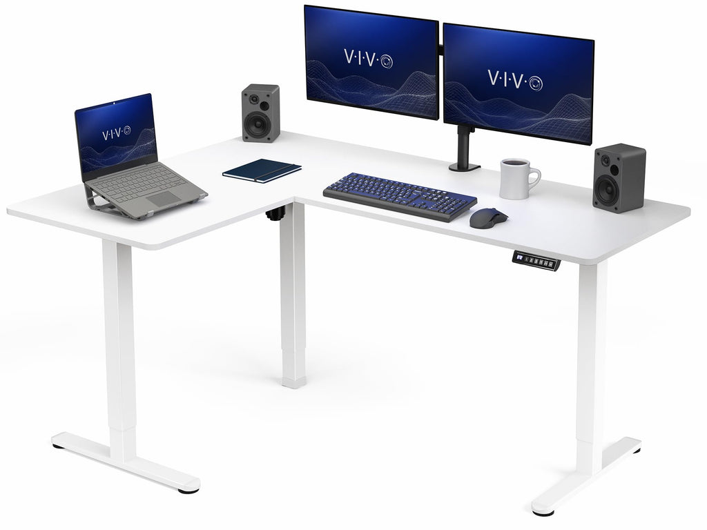 VIVO Light Wood 63 x 55 in Corner Standing Desk, DESK-E3CTGC