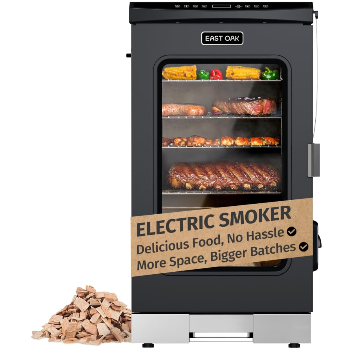 EAST OAK 30" Outdoor Electric Smoker with Side Chip Loader for Up to 6x Longer Smokes, 725 sq in Cooking Area