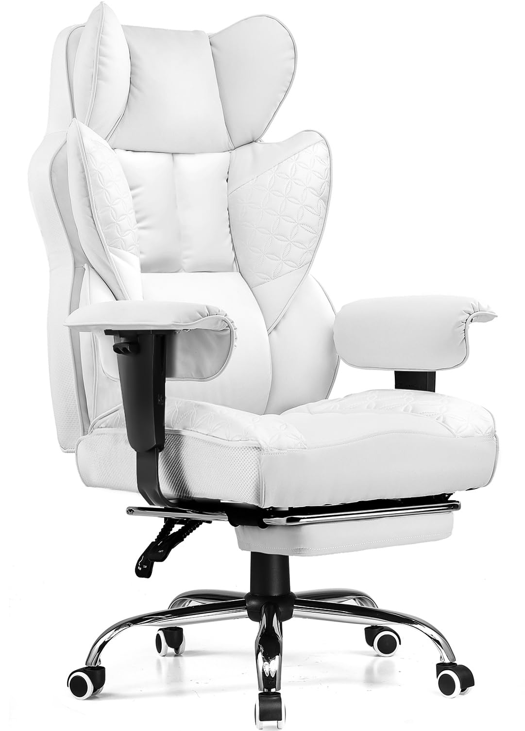 COMHOMA Big and Tall Office Chair Heavy Duty Wide Ergonomic Gaming Chair with Deluxe Embossing Designed Leather with Foot Rest, 145°Reclining Adjustable Armrests Pocket Spring Back Support and Pillow