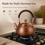 Handmade Copper Stovetop Teapot Kettle, Solid Copper Tea Kettle with Vintage Hammer Design, Thickened Household Boiling Teapot for Induction, Electric, Easy to Clean (A*1200ML)