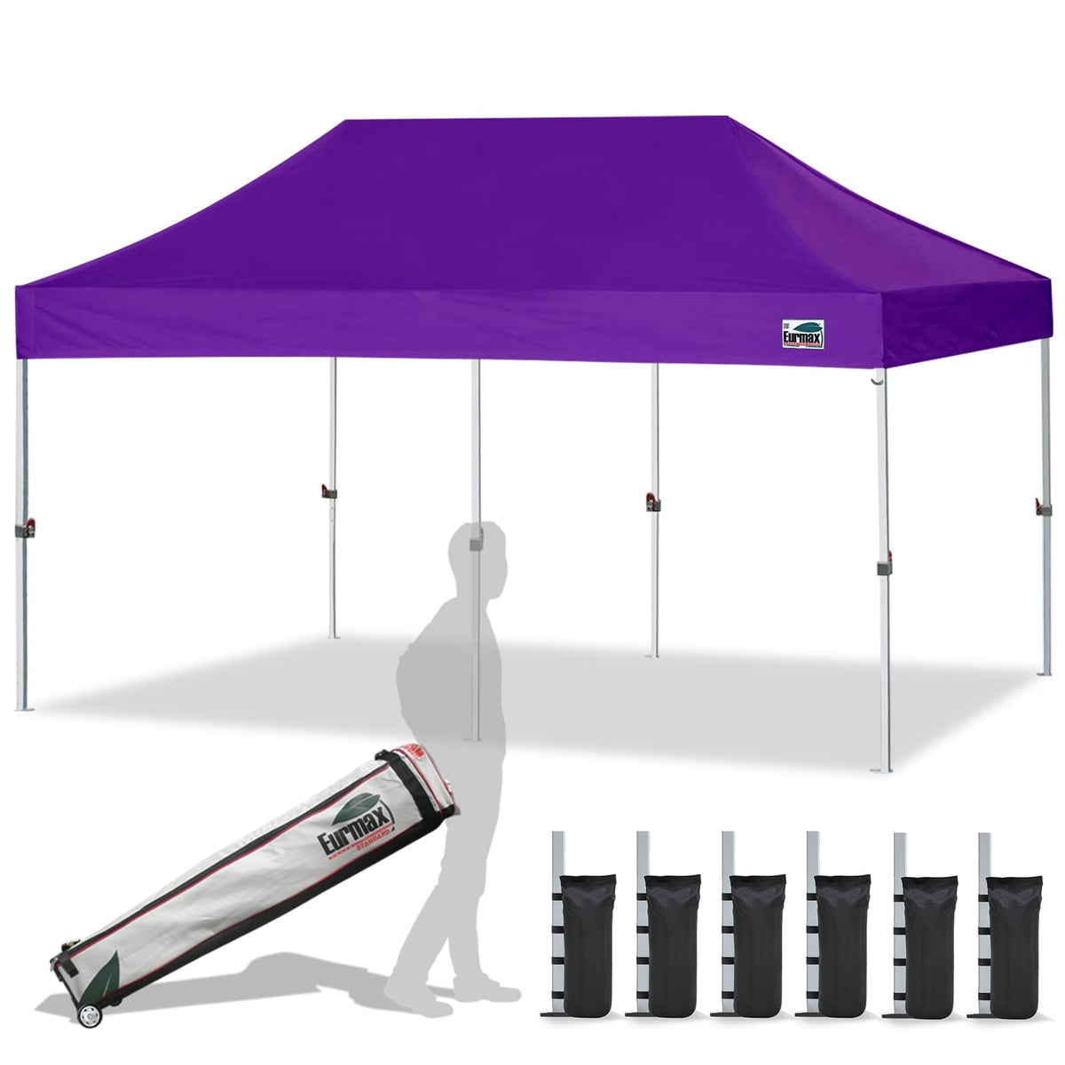 Eurmax USA 10x10ft Pop Up Canopy,Commercial Instant Tent for Outdoor Events,Patented No-Tip Rolling Storage Bag with 4 Sandbags,UV & Water Resistant,Heavy Duty Portable Shelter Gazebo,White