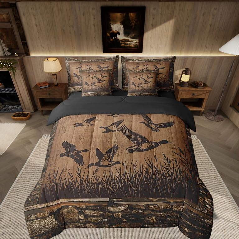 Feelyou Deer Comforter Set with Sheets King Size 7 piece Kids Rustic Deer Hunting Bedding Set Cabin Lodge Deer Bed in a Bag Farmhouse Nature Wildlife Antlers Brown Bed Set