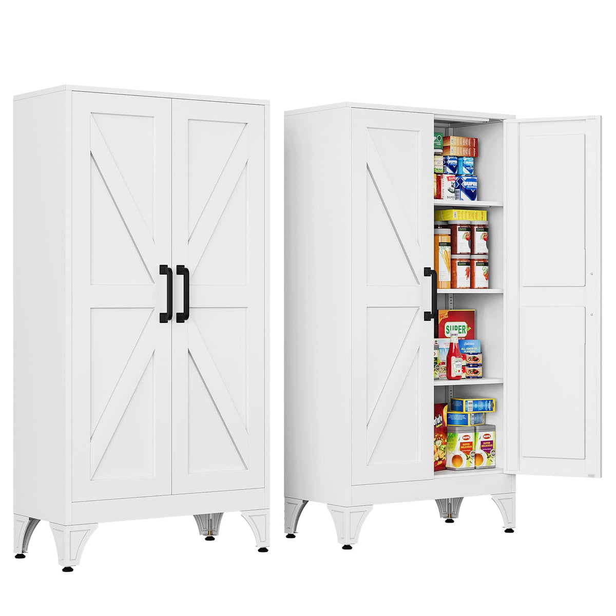 Letaya Black Storage Cabinet with Adjustable Shelves-Metal Home Kitchen Pantry Cabinets with Doors,Organization Locker for Cupboard/Bedroom/Dining/Living/Bathroom/Office/Garage Room