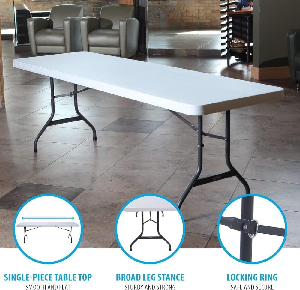 Lifetime 22980 8-Foot Commercial Folding Table, White Granite HDPE Top, Steel Frame