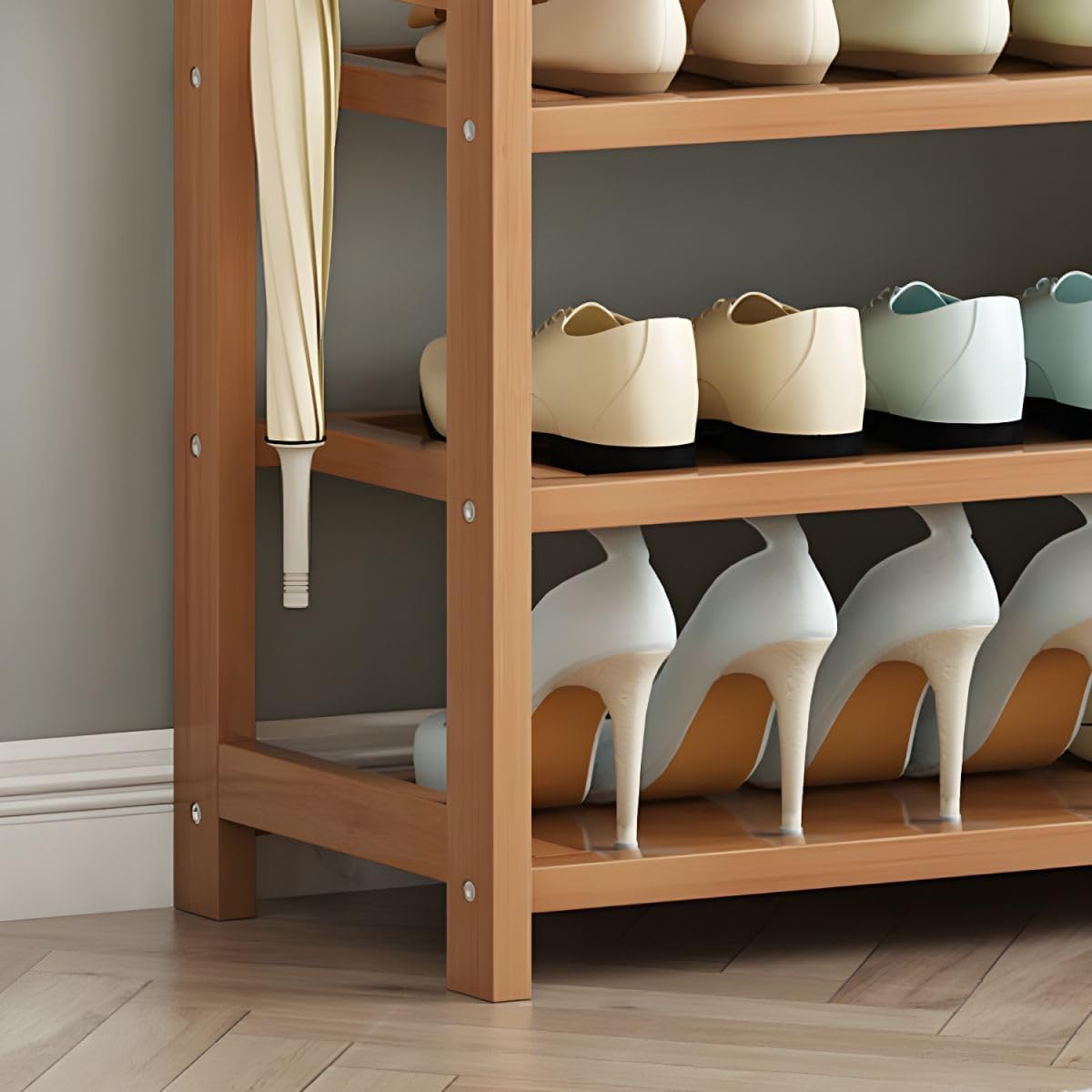 Modern Wood Coat Hanger Storage Shelves & Coat Hooks Entryway Kit Multifunctional Clothes Hanger Floor-standing Bedroom Clothes Storage Rack Simple Coat Rack Natural 31.5"L x 9.1"W x 69.3"H