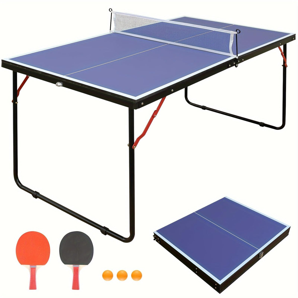 4.5FT/6FT/9FT Ping Pong Table Foldable, MDF Multi-Use Portable Table Tennis Table with Net, Paddles & Balls for Kids Teens Adults Indoor/Outdoor Game - Quick Assembly