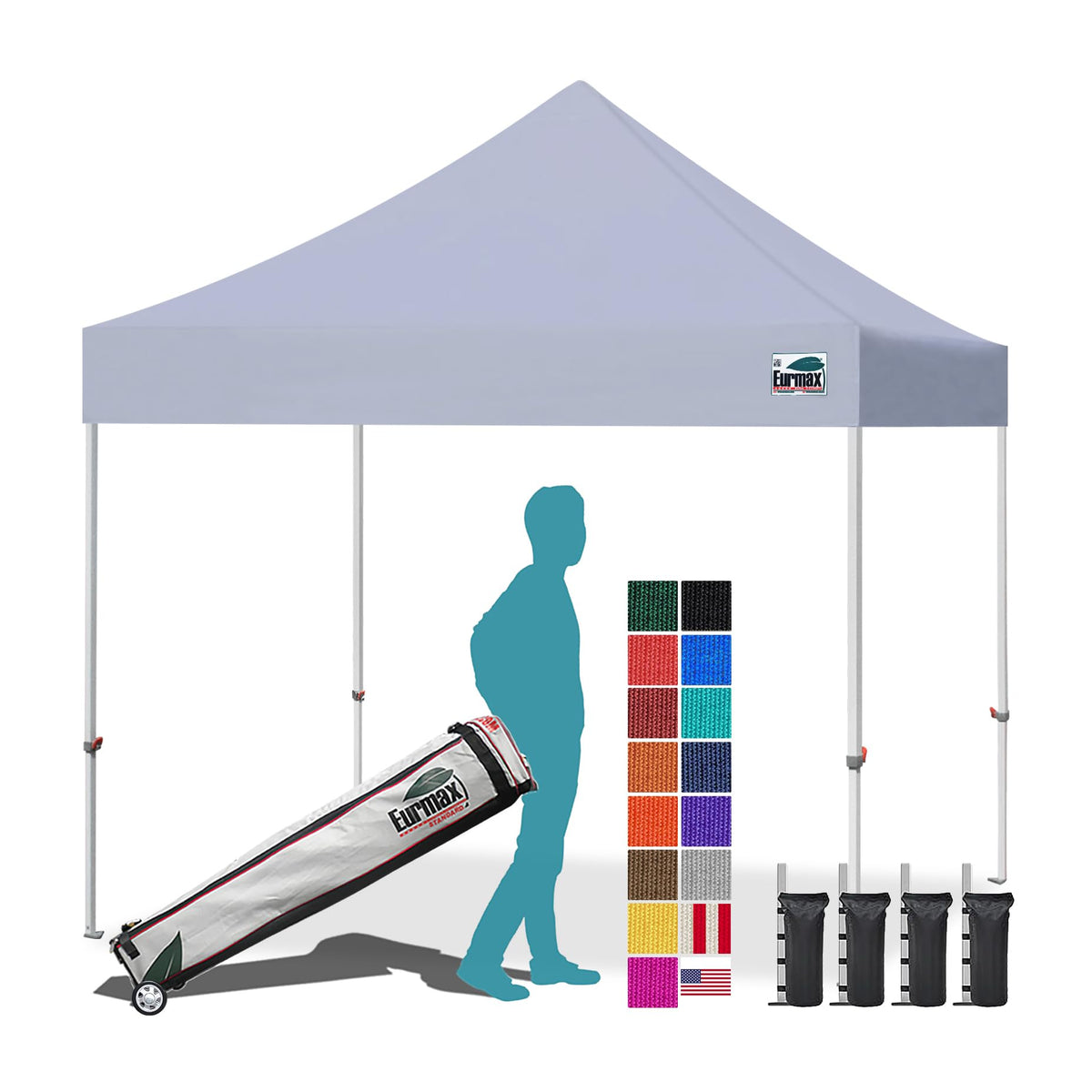 Eurmax USA 10x10ft Pop Up Canopy,Commercial Instant Tent for Outdoor Events,Patented No-Tip Rolling Storage Bag with 4 Sandbags,UV & Water Resistant,Heavy Duty Portable Shelter Gazebo,White