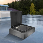 Aluminum Alloy Security Roof Hatch, 90° Hydraulic Escape Vent w/Lockable Egress Window Cover, Heavy-Duty Emergency Access Door for Attic & Commercial Buildings (23.6 * 23.6in, Black)