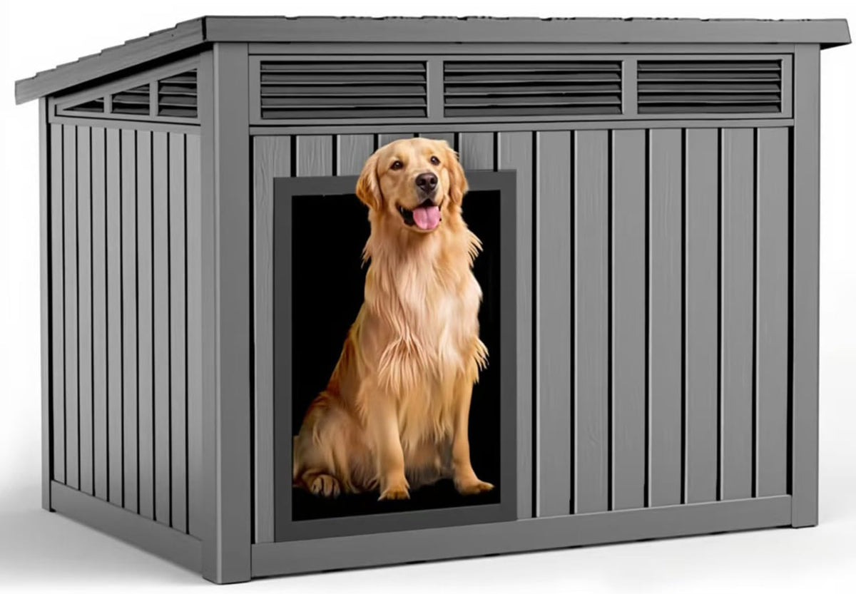 DRATO Large Dog House Outdoor for Indoor with Weatherproof & Removable Roof,Fits Small to Large (Black, 42.87 * 32.95 * 31.61'')