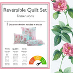 Cozy Line Home Fashions Bloom Floral Blue Rose Spring Reversible Quilt Bedding Set, Coverlet Bedspread Lightweight for All Seasons (Pink Garden, Queen - 6 Piece)